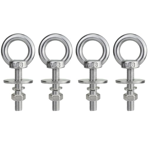 M8 Stainless Steel Eye Bolt with Nuts 4 Pack M8 x 38mm (5/16" x 1.5 inch) - size: M8x38mm (5/16"x1.5")