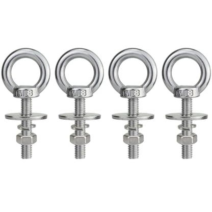M8 Stainless Steel Eye Bolt with Nuts 4 Pack M8 x 38mm (5/16" x 1.5 inch) - size: M8x38mm (5/16"x1.5")