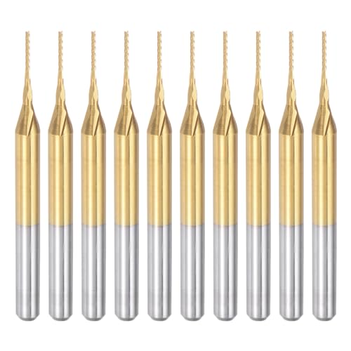 uxcell 10Pcs 0.6mm Titanium Coat Carbide End Mill Engraving Milling Cutter CNC Router Bits for PCB Machine, 1/8" Shank - size: 0.6mm