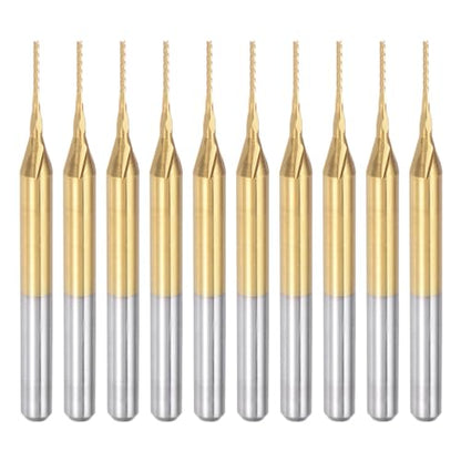 uxcell 10Pcs 0.6mm Titanium Coat Carbide End Mill Engraving Milling Cutter CNC Router Bits for PCB Machine, 1/8" Shank - size: 0.6mm