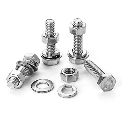 5/16-18 x 5" Hex Head Bolts Screws, Nuts, Flat and Lock Washers Assortment Kit, 304 Stainless Steel(18-8), Machine Fully Thread, Bright Finish 6Sets - size: 5/16-18 x 5" (6Sets)