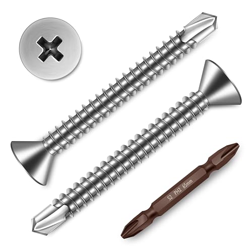 Mywish (200Pcs) #8 x 1-1/2" Self Tapping Screws, Stainless Steel Flat Head Sheet Metal Screws, Tek Self Drilling Mouting Screw for Metal Plastic Fast Tapping - size: #8 x 1-1/2"