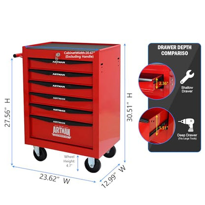 6-Drawer Rolling Tool Chest, Lockable for Garage, Red - color: Red, size: 6-Drawers