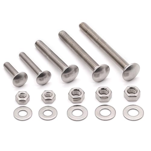 5/16-18 x 3-1/2" (8 Sets) Stainless Steel Square Neck Carriage Bolts with Nuts and Washers, Full Thread, No Coating Plain Finish, Coarse Thread UNC, Stainless Steel 304 (18-8) - size: 5/16-18 x 3-1/2"