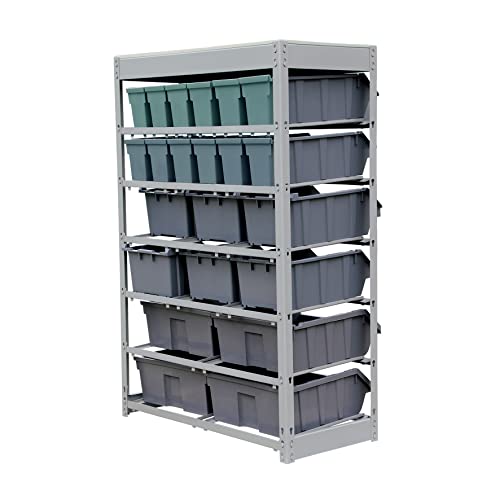 King's Rack Bin Rack Storage System Heavy Duty Steel Rack Organizer Shelving Unit w/ 22 Plastic Bins in 6 tiers - size: 6 Tiers - 22 Bins