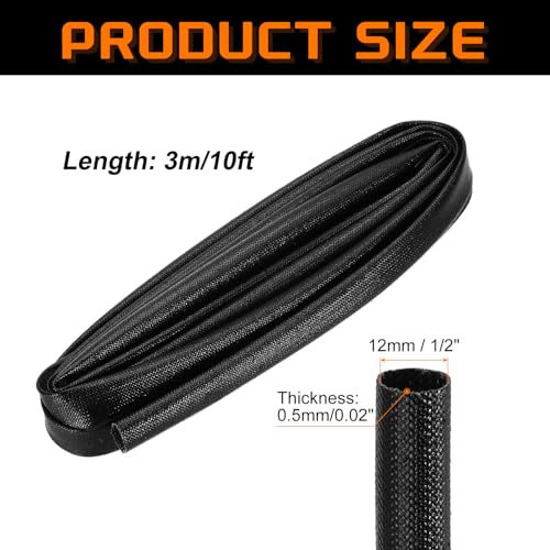 MECCANIXITY 10ft Braided Cable Sleeve, 1/2" ID 200C Heat Resistant 1500V Fiberglass Wire Insulation Cord Protector Organizer Wires Management for Motor Engine Fuel Line, Black - color: Black, size: 10ft-12mm