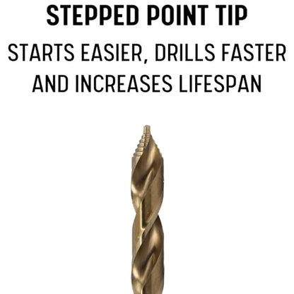 Drill America 3/4" Cobalt Stepped Drill Bit with 1/2" Reduced 3-Flat Shank, Gold Oxide Finish for Drilling Acrylic, Steel, Hard Metals, GSC Series - size: 3/4"