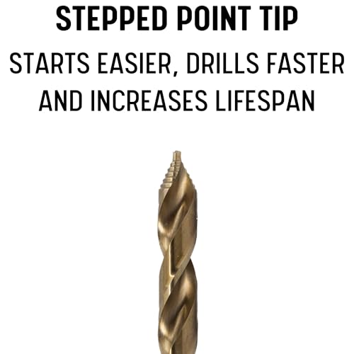 Drill America 1-1/16" Cobalt Stepped Drill Bit with 1/2" Reduced 3-Flat Shank, Gold Oxide Finish for Drilling Acrylic, Steel, Hard Metals, GSC Series - size: 1-1/16"