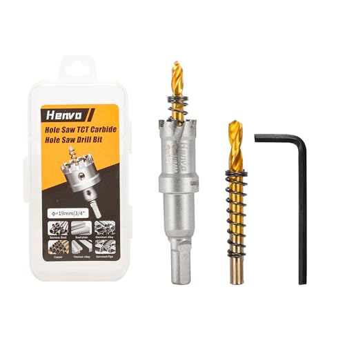 Hole Saw 3/4" (19mm) Heavy Duty Carbide with 2 Pilot Drill Bits - Metal Hole Cutter Cuts Stainless Steel, Iron, Copper, Brass, Plastic - size: 19mm|3/4"