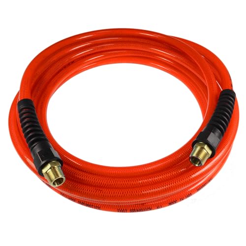 Coilhose Pneumatics PFE60254TR Flexeel Reinforced Polyurethane Air Hose, 3/8" ID, 25' Length with (2) 1/4" MPT Reusable Strain Relief Fittings - color: Transparent Red, size: 3/8" X 25 Feet, 1/4" FTG