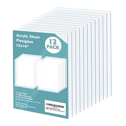 Egofine Plexiglass Sheets Acrylic Sheets 12 Pack of 12x16’’ 0.04 Thick Clear Plastic Cast Transparent Plexi Glass for Crafting Projects, Replacement Picture Frame Glass, DIY Display, Easy to Cut - color: Clear, size: 12x16"