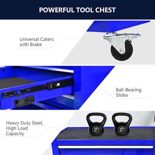 Lockable 4-Drawer Rolling Tool Chest, Blue - color: Blue, size: 4 drawer