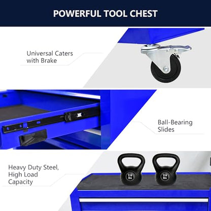 Lockable 4-Drawer Rolling Tool Chest, Blue - color: Blue, size: 4 drawer