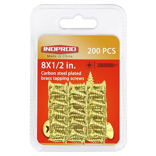 #8 x 1/2" Wood Screw, Phillips Flat Head Self Tapping Screws, Brass Plated Carbon Steel, Brass Plated Screws for Wood, Wood Screws #8 X 1/2 Inch, 200Pcs - size: #8 × 1/2"