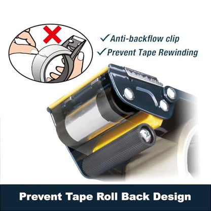 MDJ by Excell Heavy-Duty Metal 2 Inch Packaging Tape Dispenser with Safety Blade Cover, Anti-Backflow Design, for Commercial Packaging, Shipping, Moving, Carton and Box Sealing
