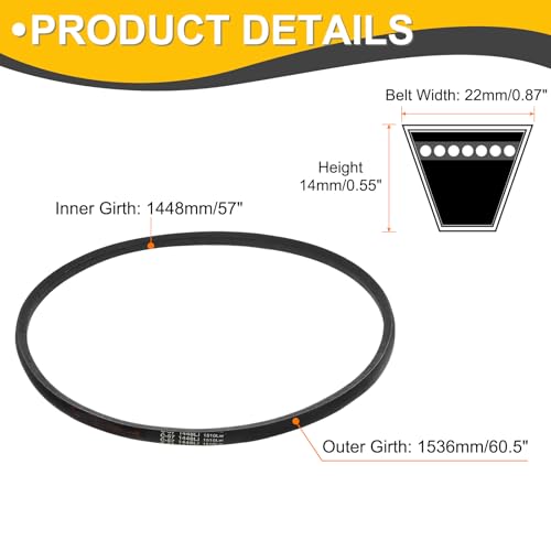 uxcell C57 Drive V-Belt 57 Inch (1448mm) Inner Circumference x 22mm Width x 14mm Height, Rubber V Belt for Power Transmission - size: C57