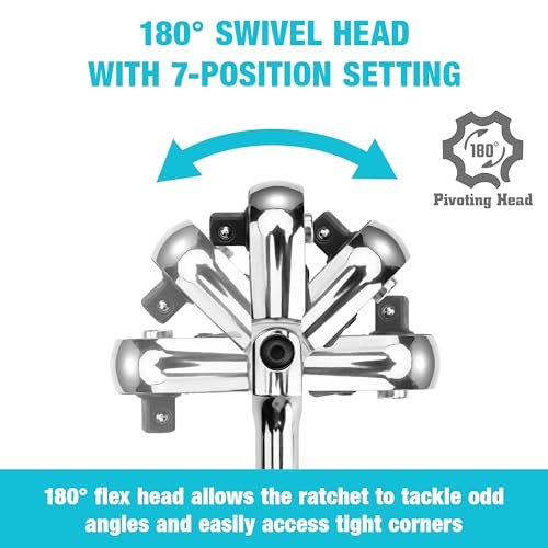 DURATECH 1/2-Inch Flex-Head Ratchet, 90-Tooth Quick-Release Ratchet Wrench - size: 1/2"(Polished)