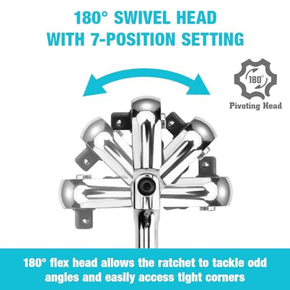 DURATECH 3-Piece Flex-Head Ratchet, 90-Tooth Quick-Release Ratchet Wrench - size: Combo Kit(Polished)