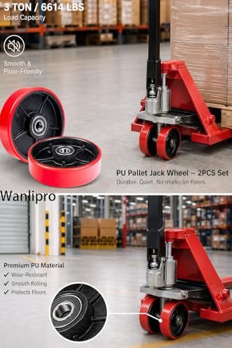 Pallet Jack Wheels Replacement Kit, Complete Set for Most Hand Pallet Jacks, 2 Steering Wheels 7" x 2" & 2 Load Rollers 3.14" x 3.54", 20mm ID Bearings, Axles & Installation Tools, 6,600 lbs Capacity - size: 7"x 2" & 3.14" x 3.54"