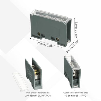 MECCANIXITY 1 in 3 Out Rail Terminal Blocks, 690V 150A Connectors Power Distribution Block Crimp Wiring Splitter with Flame-Retardant Housing for Power Distribution Cabinets 12-6AWG Gauge - size: 12-6AWG, style: 1 in 3 Out