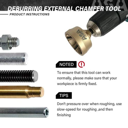 ASA Tools Deburring External Chamfer Tool, Tungsten Blade, Deburring Drill Bit, Remove Burr Tools Fits for 1/2"-1 3/8"(13mm-35mm) - size: Deburring Drill Bit 13mm-35mm