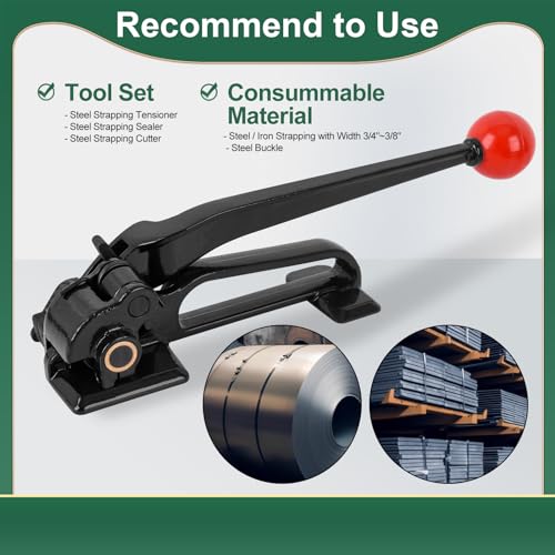 Steel Banding Tensioner - Metal Banding Tool Feedwheel Banding Tensioner for Metal Strapping 3/8"~3/4" Width, Heavy-Duty Strapping Tool for High-Strength Package