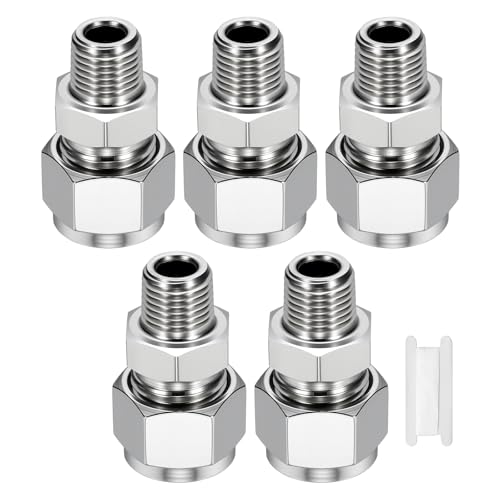 5 Pack 1/2" OD Compression x 1/4" NPT Male Union Coupling Connector - size: 1/2" OD Compression x 1/4" NPT Male