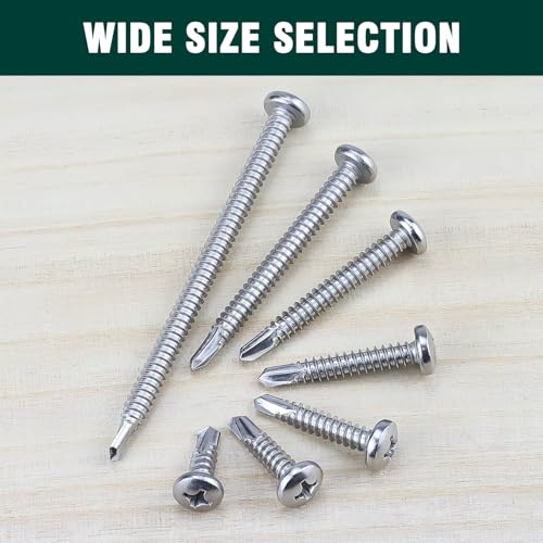 EASTLO #6 x 3/8" Pan Head Self Drilling Screws, Phillips Drive, 410 Stainless Steel Sheet Metal Screws,Self Tapping, Dovetail, Pack of 100 - size: #6 x 3/8"