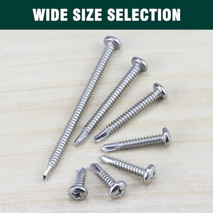 EASTLO #6 x 3/8" Pan Head Self Drilling Screws, Phillips Drive, 410 Stainless Steel Sheet Metal Screws,Self Tapping, Dovetail, Pack of 100 - size: #6 x 3/8"