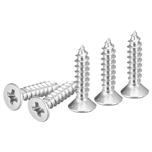 DTGN 100Pcs #4x1/2 Flat Head Wood Screws, 304 Stainless Steel Phillips Self Tapping Screws - Good for Woodworking, Furniture - Silver - color: Silver, size: #4x1/2"