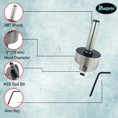 3-Inch Fly Cutter with 75 mm Head Diameter, Precision Flycutter for Milling & Lathe Machines, Includes HSS Tool Bit for Professional Metal Cutting - size: 2MT Shank (M10 x 1.5 mm)