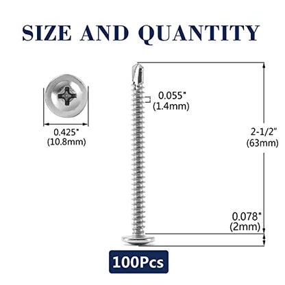 #8 x 2-1/2" Sheet Metal Screws 100PCS 410 Stainless Steel Truss Head Fast Self Tapping Screws by SG TZH - color: Silver, size: #8 x 2-1/2"