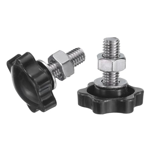uxcell 8pcs Star Clamping Knobs with Nuts Washers, M8 x 20mm Metric 304 Stainless Steel Male Thread 32mm 6-Star Plastic Head, Threaded Stud Hand Knobs Handles Thumb Screws, Black - size: M8 x 20mm