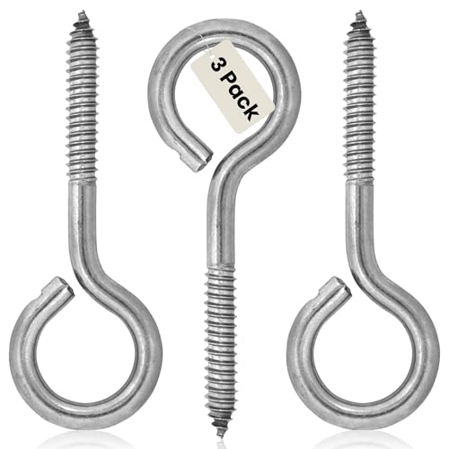 Harrier Hardware Stainless Steel Screw Eyes, 3/8 x 4-7/8-Inch, Heavy Duty Eye Bolts, 250lb Safe Working Load, Rust Resistant, 3-Pack