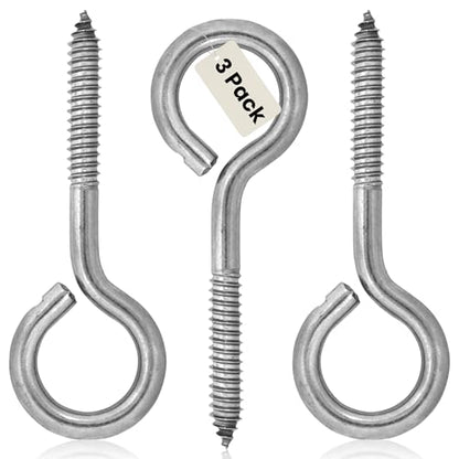 Harrier Hardware Stainless Steel Screw Eyes, 3/8 x 4-7/8-Inch, Heavy Duty Eye Bolts, 250lb Safe Working Load, Rust Resistant, 3-Pack
