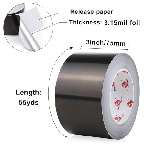 BOMEI PACK Black Aluminum Tape,3 Inch x 55 Yards,Black Foil Tape HVAC Sealing & Patching Hot Cold Air Duct Tape Aluminum Foil Tape for Pipe, Metal Repair, HVAC, Air Ducts, Insulation (3 Inch) - size: 3 Inch