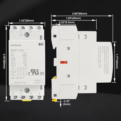 BAOMAIN 25A 4NO 24V AC/DC Modular Contactor,DIN Rail Mount,UL Recognized