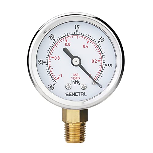 SENCTRL 30inHg Vacuum Pressure Gauge, 1/4" NPT Lower Mount - size: -30inHg-0, style: Lower Mount