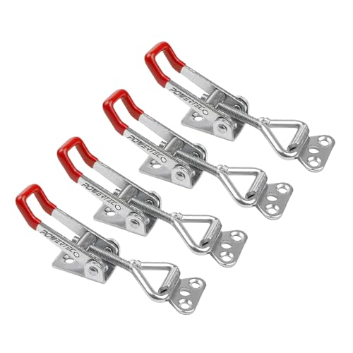 POWERTEC 4PK Toggle Clamp, 220 lbs Holding Capacity, 4001 Adjustable Pull Action Latch for Smoker, Tool Box, Woodworking Jigs and Fixtures, Cabinet, Door (20311V) - size: 4001, 4PK