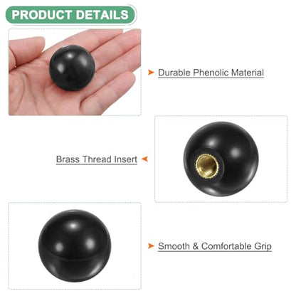 M METERXITY 3-Pack Threaded Ball Knobs, M8 Female Thread 30mm Dia. Thermoset Ball Knob for Lathe/Machine/Lawn Mowers, Round Phenolic Brass Insert Lever Handle [Black] - color: Black, size: M8x30mm