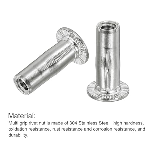 uxcell 10pcs 1/4-20 Multi-Grip Rivet Nut Flat Head Threaded Insert Nut