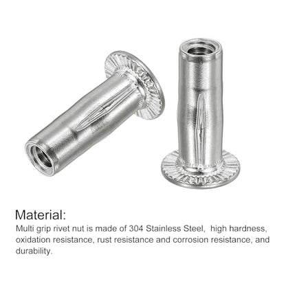 uxcell 10pcs 1/4-20 Multi-Grip Rivet Nut Flat Head Threaded Insert Nut