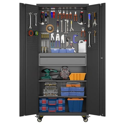Aobabo Metal Garage Storage Cabinet, 71"x30" Lockable Rolling Tool Cabinet - color: Black, size: 15"D x 30"W x 71"H