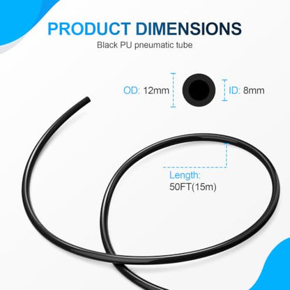 Black PU Air Hose, 12mm OD 8mm ID, 50FT - color: Black, size: 12mm OD x 50FT
