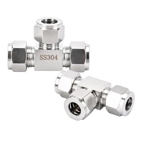304 Stainless Steel Compression Tee 3/8" OD x 3/8" OD T-fitting 3-way 2pc - color: Pack of 2, size: 3/8 Inch