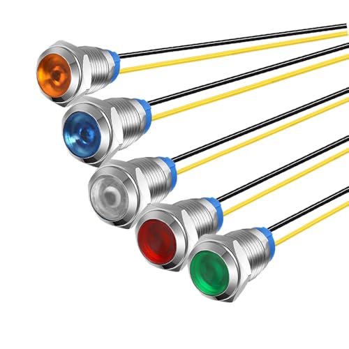 Gebildet 5Pcs 10mm 110V-220VAC LED Metal Indicator Light Waterproof Signal Lamp (Green/Orange/Red/Blue/White 5Pcs) - color: Multicolored 110V