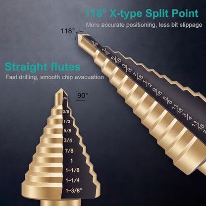 5PCS Step Drill Bits with Automatic Center Punch - size: 6Pc Step Drill Bits