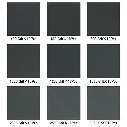 VERONES 90 Pcs 400 to 3000 Grit Wet Dry Sandpaper with Handle - color: Red