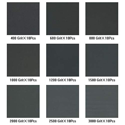 VERONES 90 Pcs 400 to 3000 Grit Wet Dry Sandpaper with Handle - color: Red