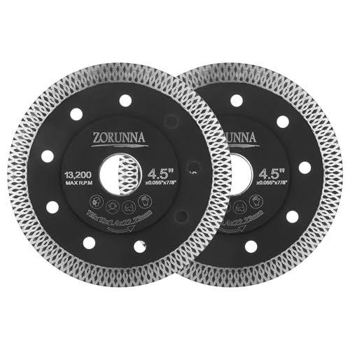 ZORUNNA 2Pcs 4.5" Super Thin Diamond Tile Blades, Dry/Wet Cut, for Tile - style: Black